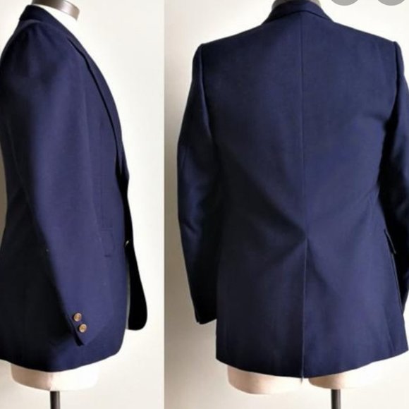 HENLEY by Tiptop Men Navy Blue Dress Suit Blazer Gold Bottoms Jacket Size 43R - Picture 2 of 8